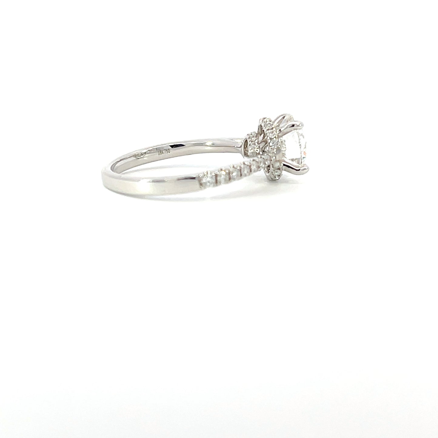 Diyan | 18ct White Gold Round Brilliant Cut Solitaire with Diamond Hidden Halo and Shoulders