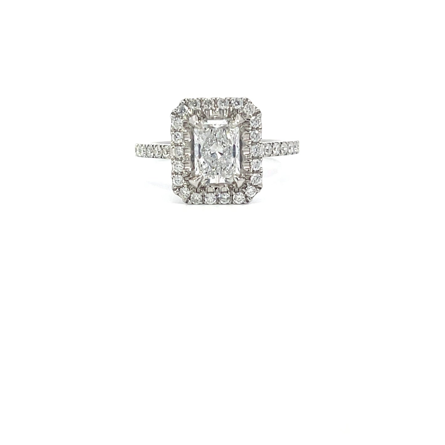 Clarissa | 18ct White Gold Radiant Cut Lab Grown Diamond with Natural Diamond Halo