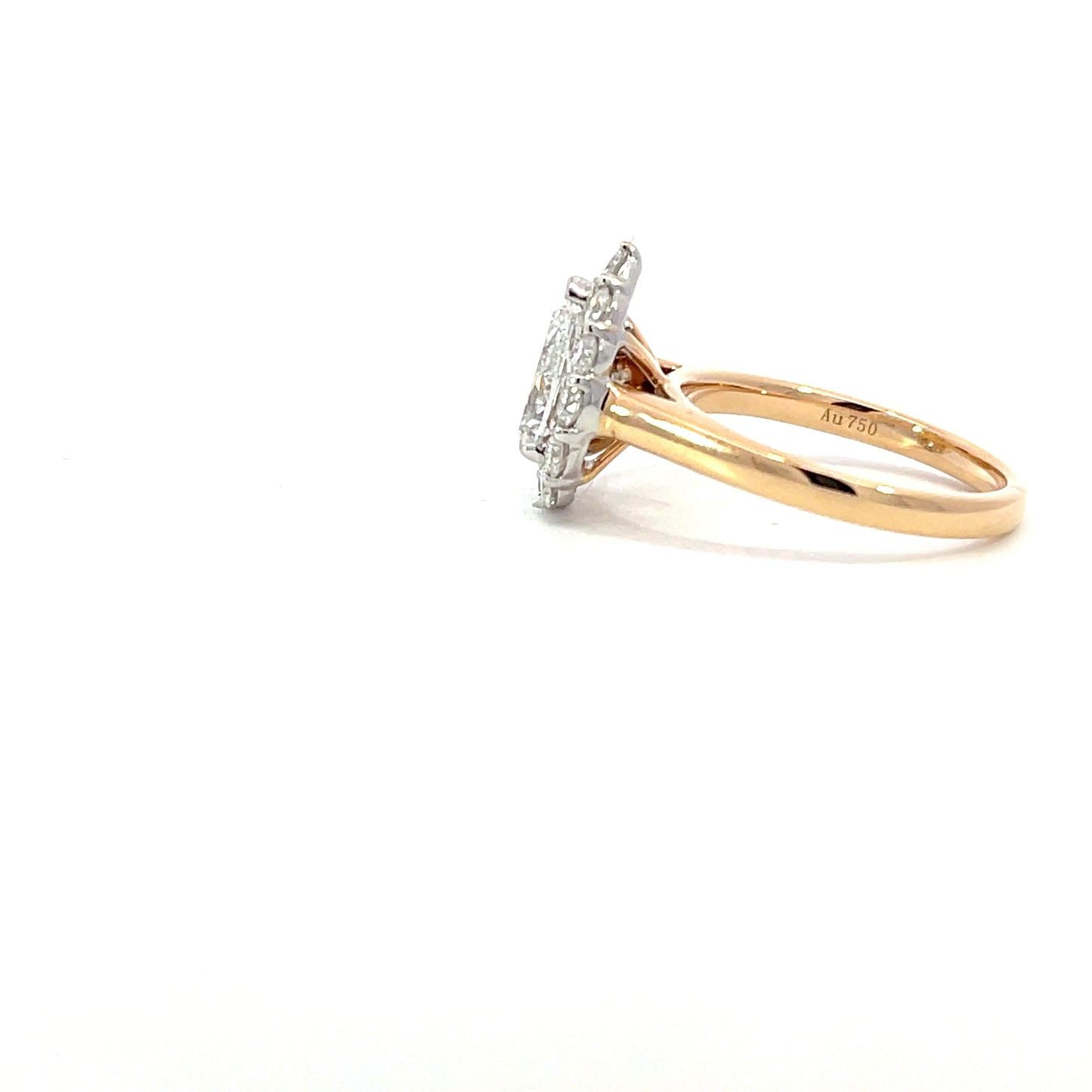 Tiana | 18ct Two Tone Pear Cut Lab Grown Diamond Engagement Ring with Claw-Set Natural Diamond Halo & Rose Gold Cathedral Shoulders