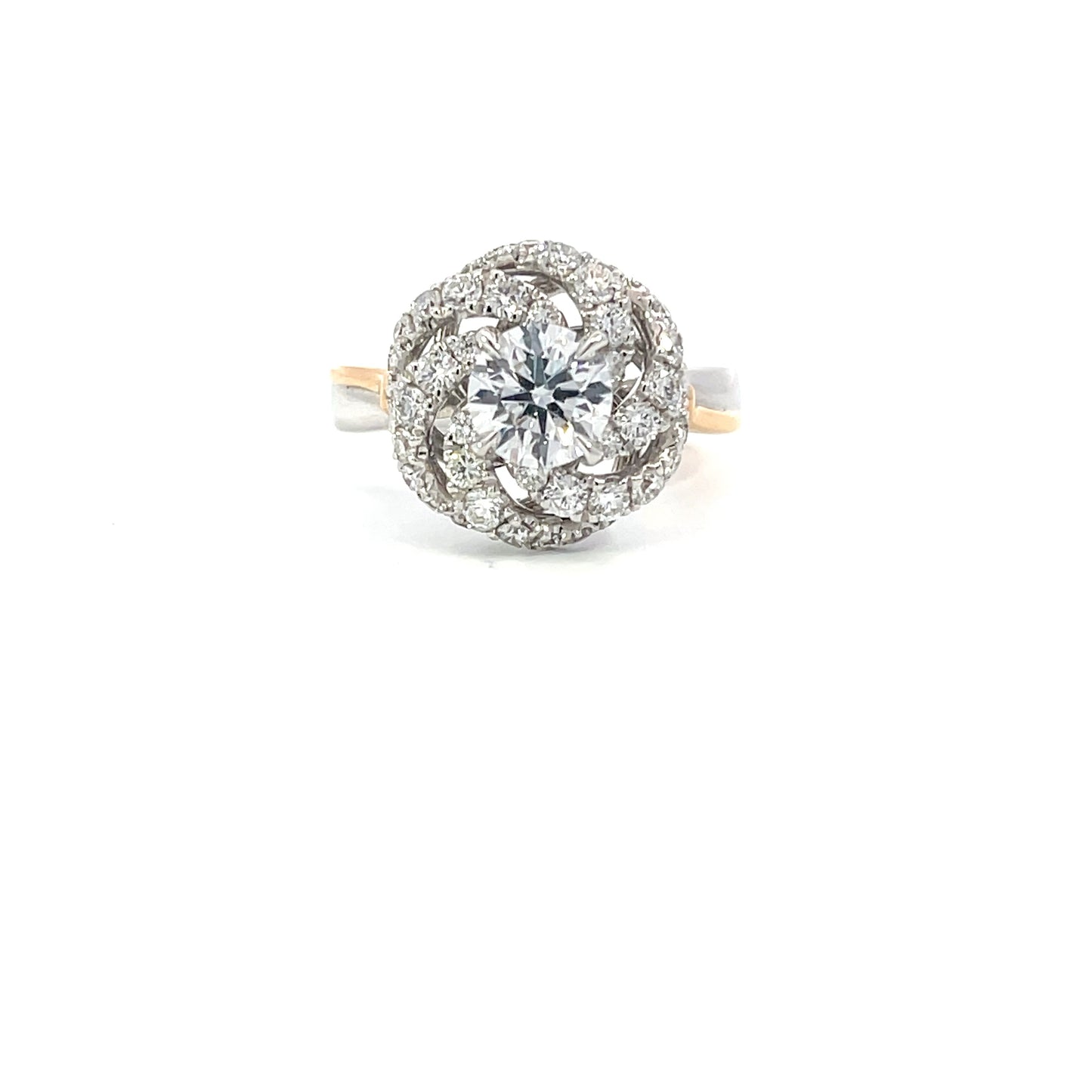 Blanca | 18ct Two Tone Brilliant Cut Lab Grown Diamond Engagement Ring with Swirl Halo