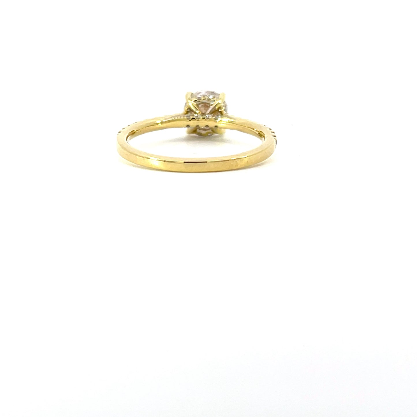 Jasmeen | 18ct yellow gold engagement ring with 0.90ct lab-grown diamond (D/VS), hidden halo, and 0.30ct shoulder diamonds. Timeless, radiant, and sustainably crafted.