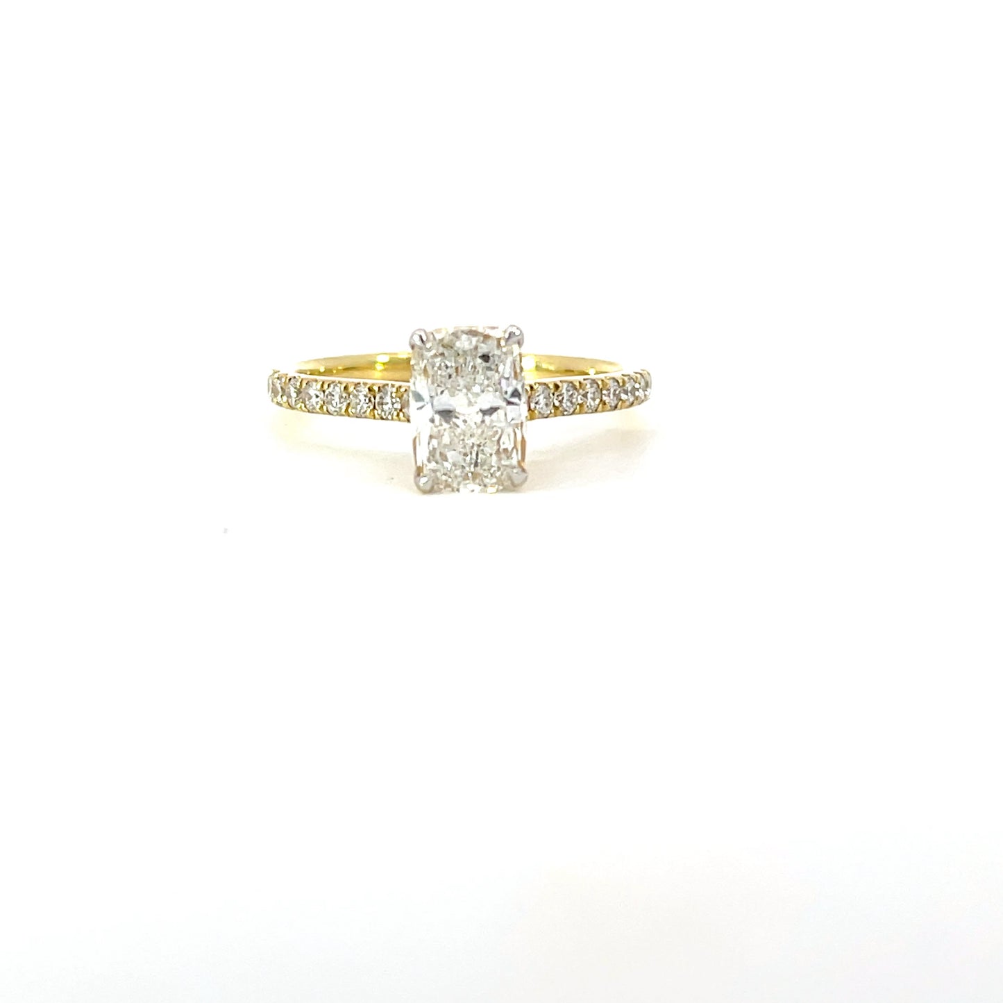 Nicole | 18ct Yellow Gold Cushion Cut Lab Grown Diamond Engagement Ring with Hidden Halo & Cathedral Shoulders – 1.81ct Total
