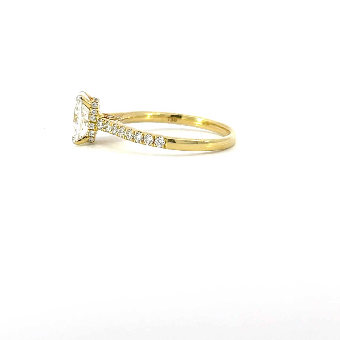 Nicole | 18ct Yellow Gold Cushion Cut Lab Grown Diamond Engagement Ring with Hidden Halo & Cathedral Shoulders – 1.81ct Total