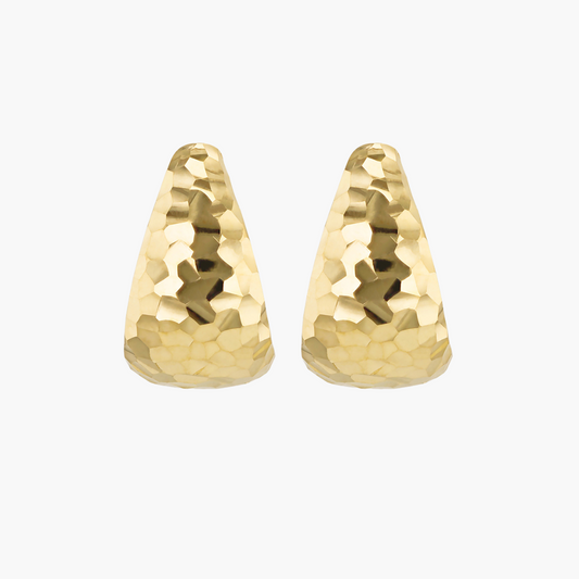 18ct Yellow Gold Teardrop Stud Earrings Artisan Hammered Finish