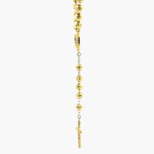 21ct Yellow Gold Rosary Beads with Diamond-Cut Design, Cubic Zirconia Cross & Miraculous Medal | 21.34g