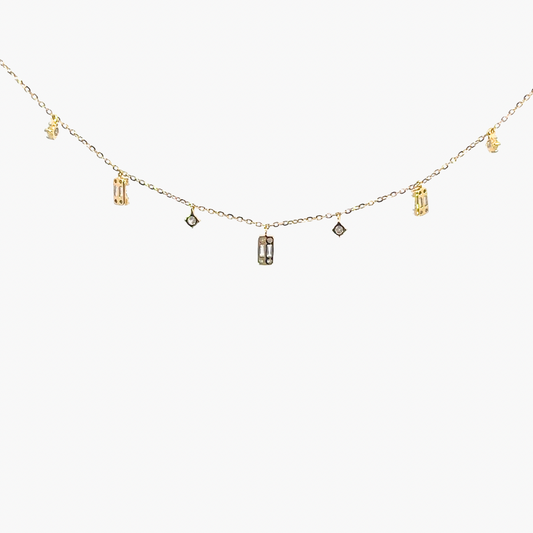 18ct Yellow Gold Diamond Drop Necklace – Baguette & Brilliant Cut, 0.41ct