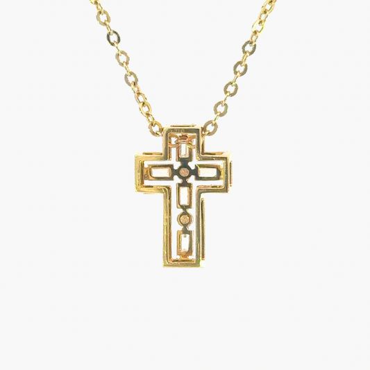 18ct Yellow Gold Diamond Cross Pendant – Baguette & Round Pave 1.14ct