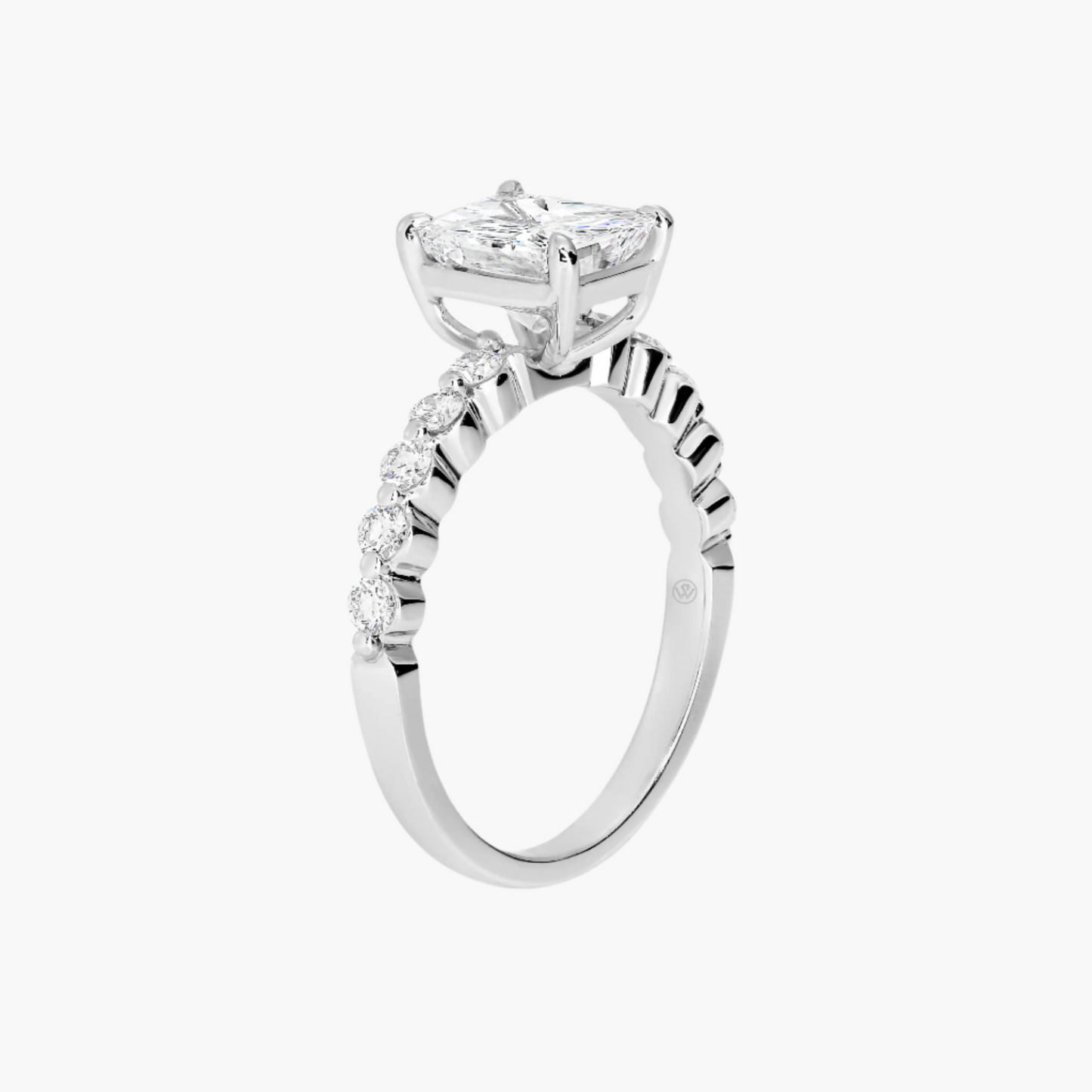 Diamond ring with a clear gemstone on a white background