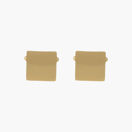 Gold square earrings on a white background