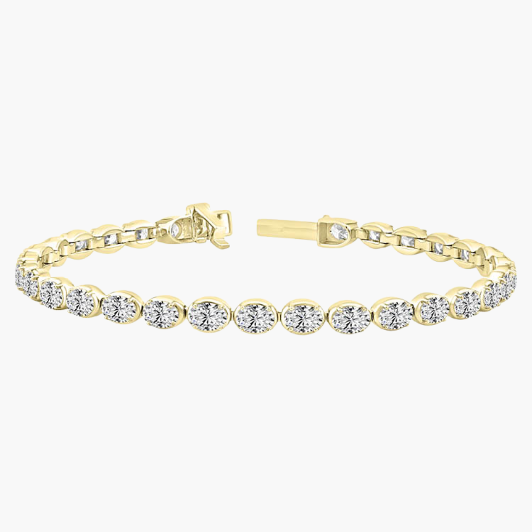18ct Yellow Gold Oval Cut Lab-Grown Diamond Tennis Bracelet – 7ct