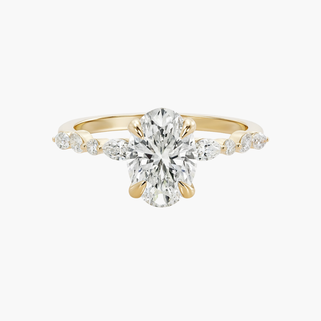 Gold and diamond ring on a white background