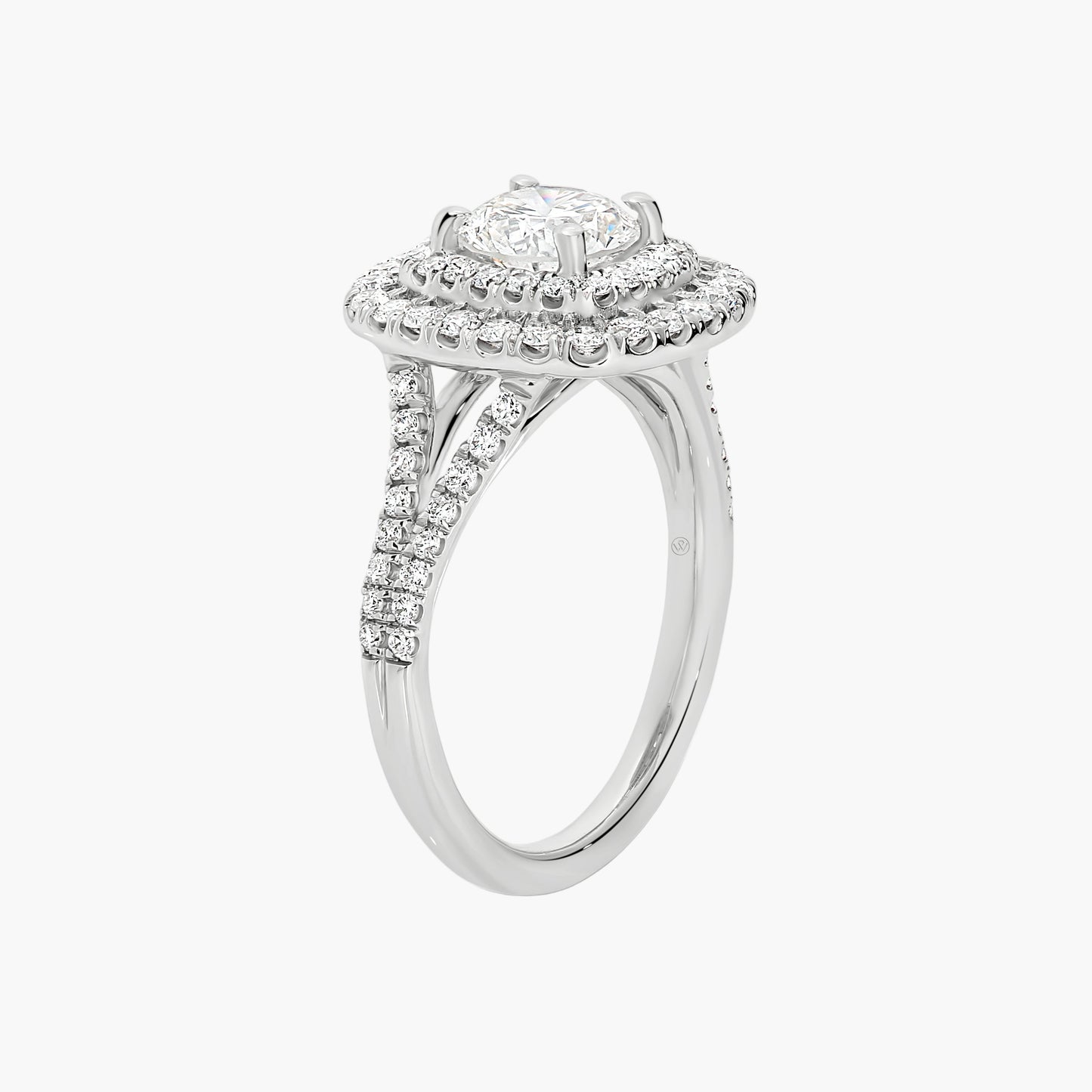 Elise | Claw-Set Double Halo Engagement Ring with Split Shoulders & Elevated Centre Stone t