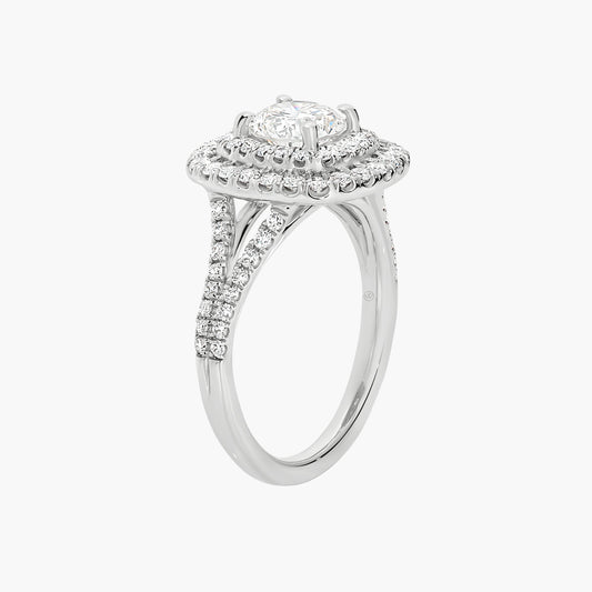 Elise | Claw-Set Double Halo Engagement Ring with Split Shoulders & Elevated Centre Stone t