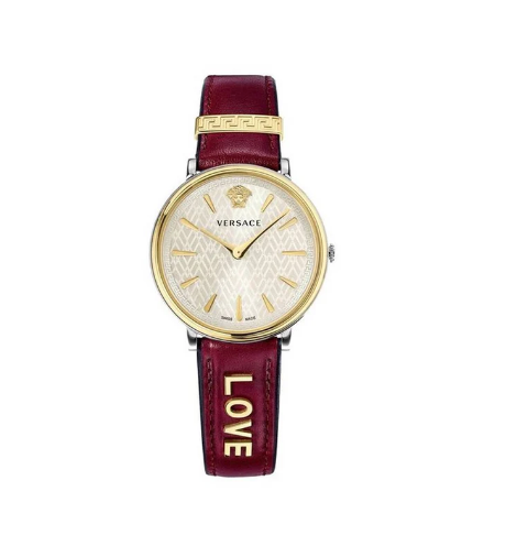 Versace V-Circle Watch – 38mm White Dial & Bordeaux Leather - VBP020017