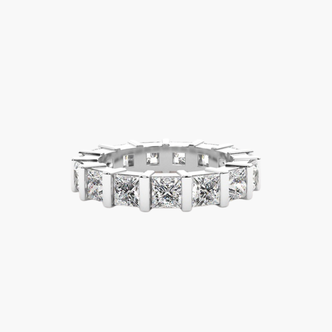Mary | 18ct White Gold Lab Grown Princess Cut Diamond Eternity Band – 6.72ct D–E/VS