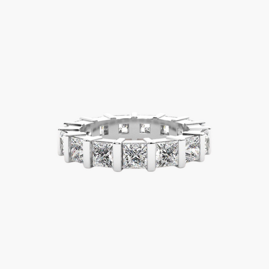 Mary | 18ct White Gold Lab Grown Princess Cut Diamond Eternity Band – 6.72ct D–E/VS