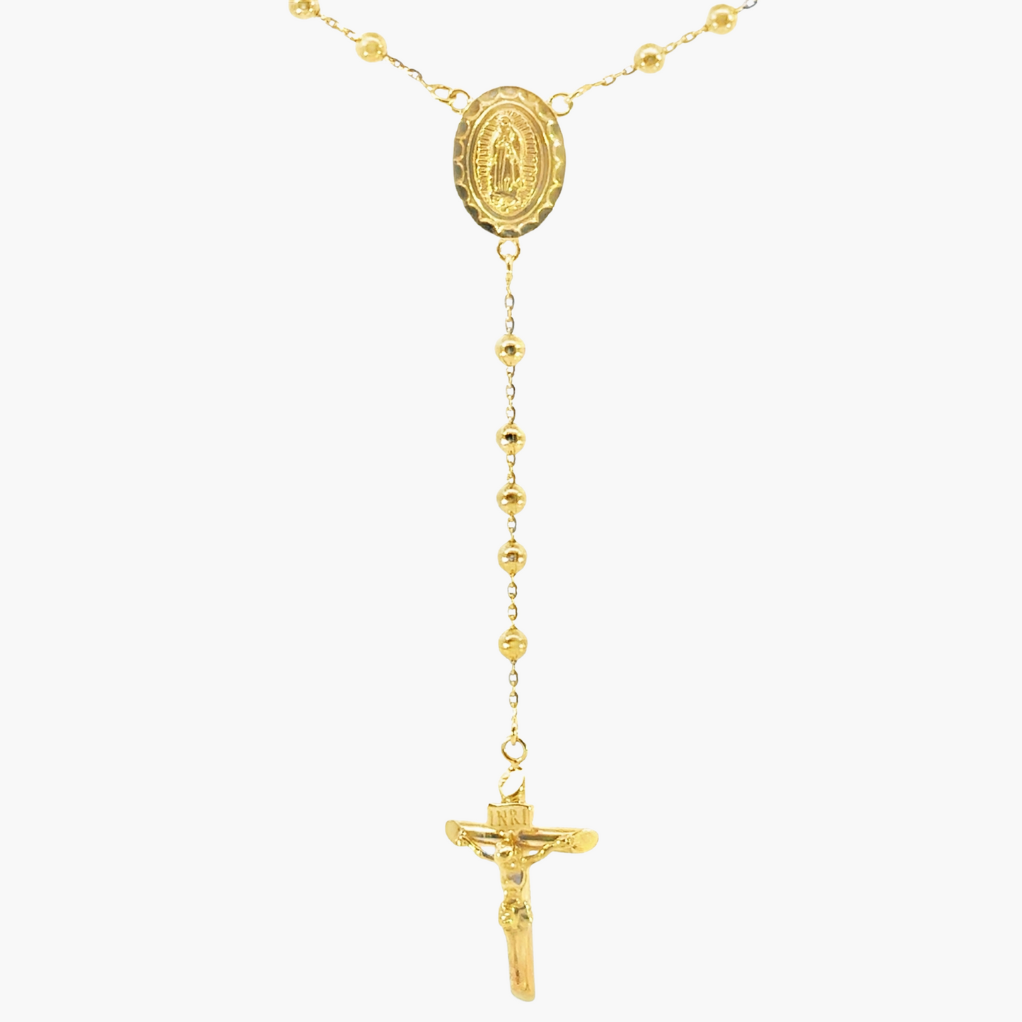 18ct Yellow Gold Rosary Bead Necklace with Crucifix and Mary Medal – 10.8g