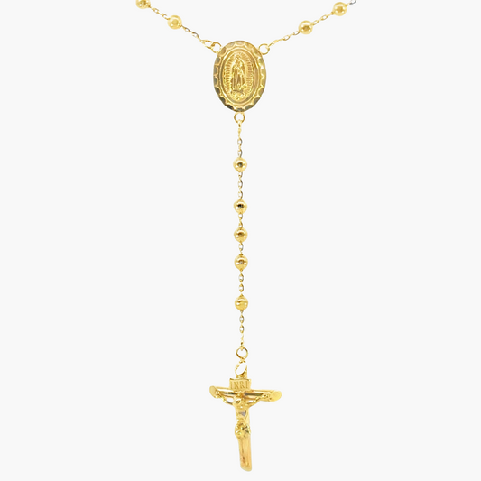 18ct Yellow Gold Rosary Bead Necklace with Crucifix and Mary Medal – 10.8g