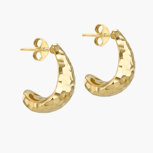 18ct Yellow Gold Teardrop Stud Earrings Artisan Hammered Finish