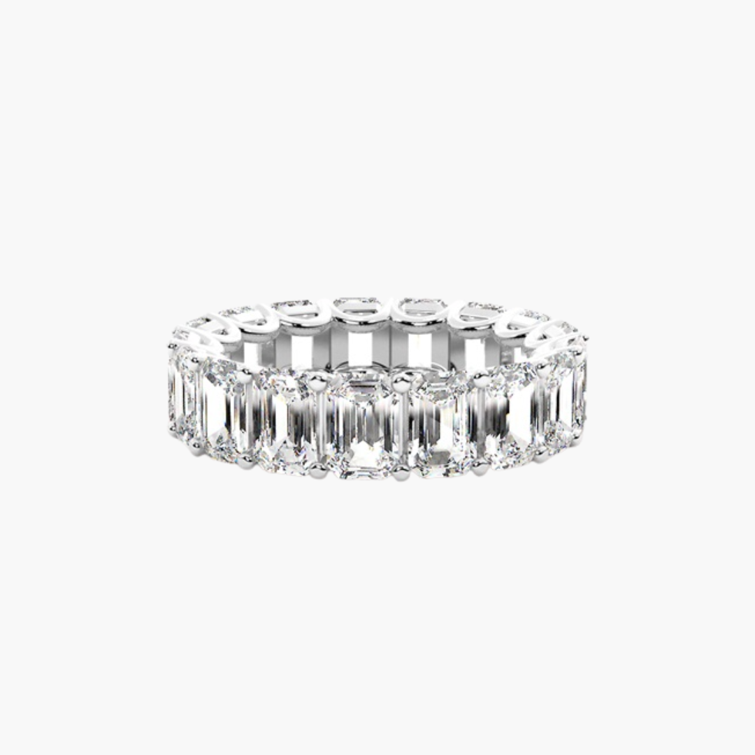 Paige | 18ct White Gold Lab Grown Emerald Cut Diamond Eternity Band – 6.52ct D–E/VS