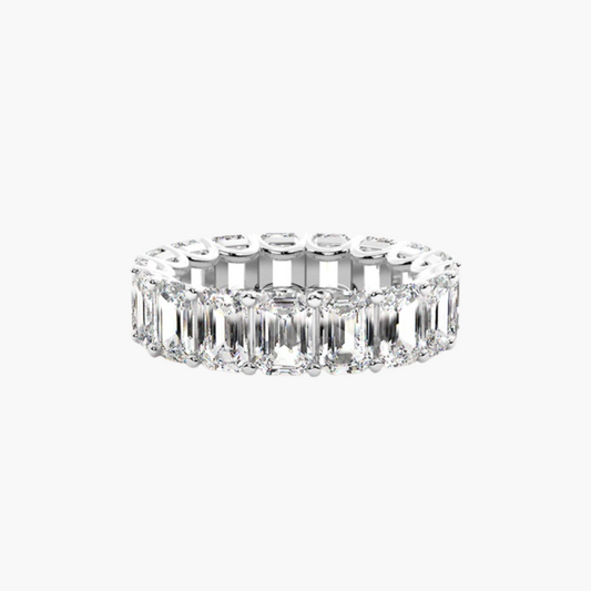 Paige | 18ct White Gold Lab Grown Emerald Cut Diamond Eternity Band – 6.52ct D–E/VS
