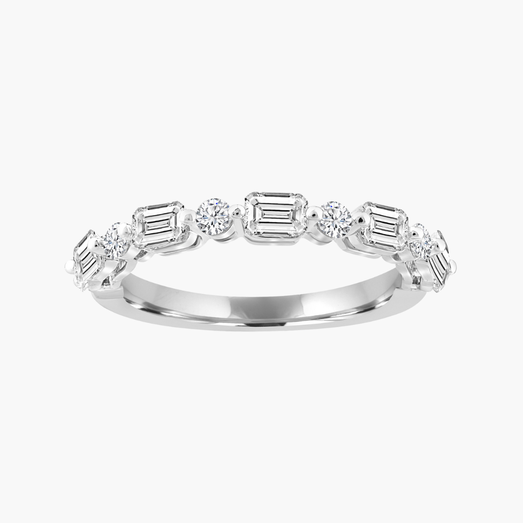Alternating Round and Emerald Cut Diamond Band in 18ct White Gold 1.00ct F/VS2 Lab-Grown