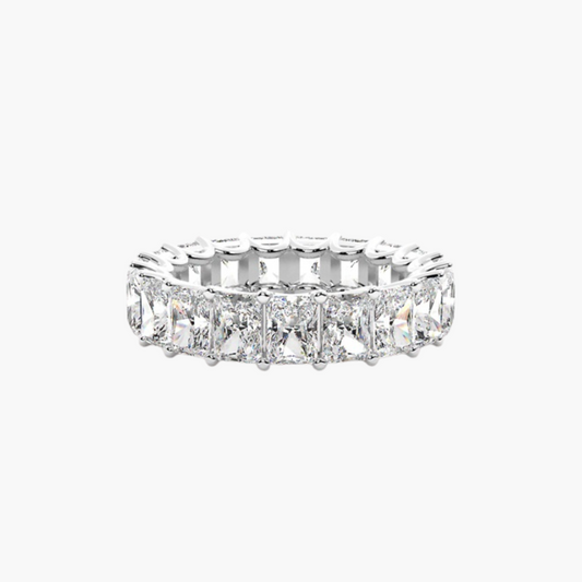 Rose | 18ct White Gold Lab Grown Radiant Cut Diamond Eternity Band – 6.72ct D–E/VS