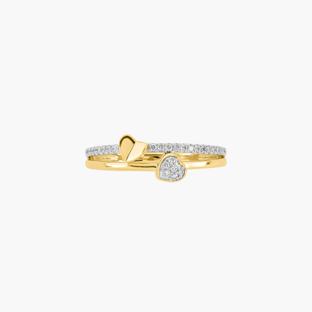 18ct Yellow Gold Double Heart Diamond Ring