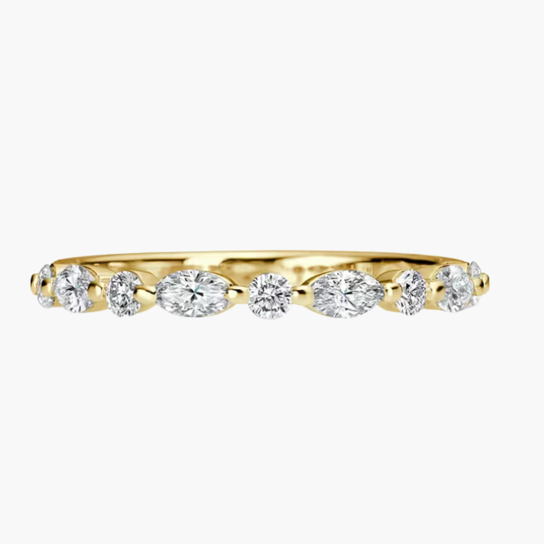 18ct Yellow Gold Alternating Marquise & Round Diamond Necklace – 0.54ct