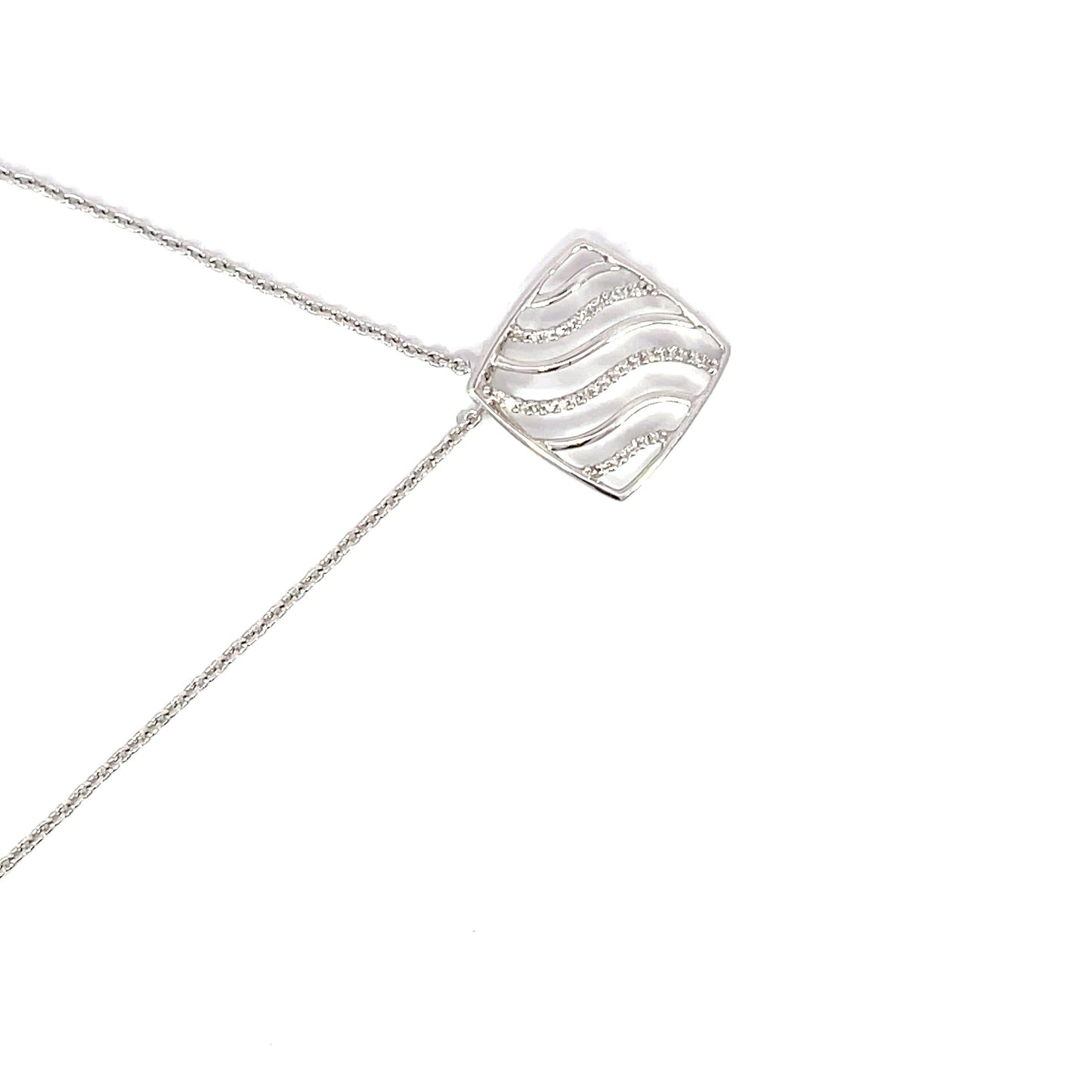 Diamond Wave Cushion Pendant | 14K White Gold