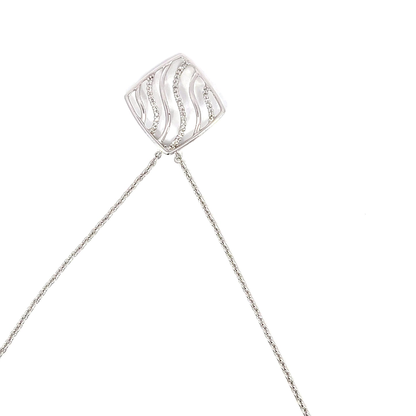 Diamond Wave Cushion Pendant | 14K White Gold