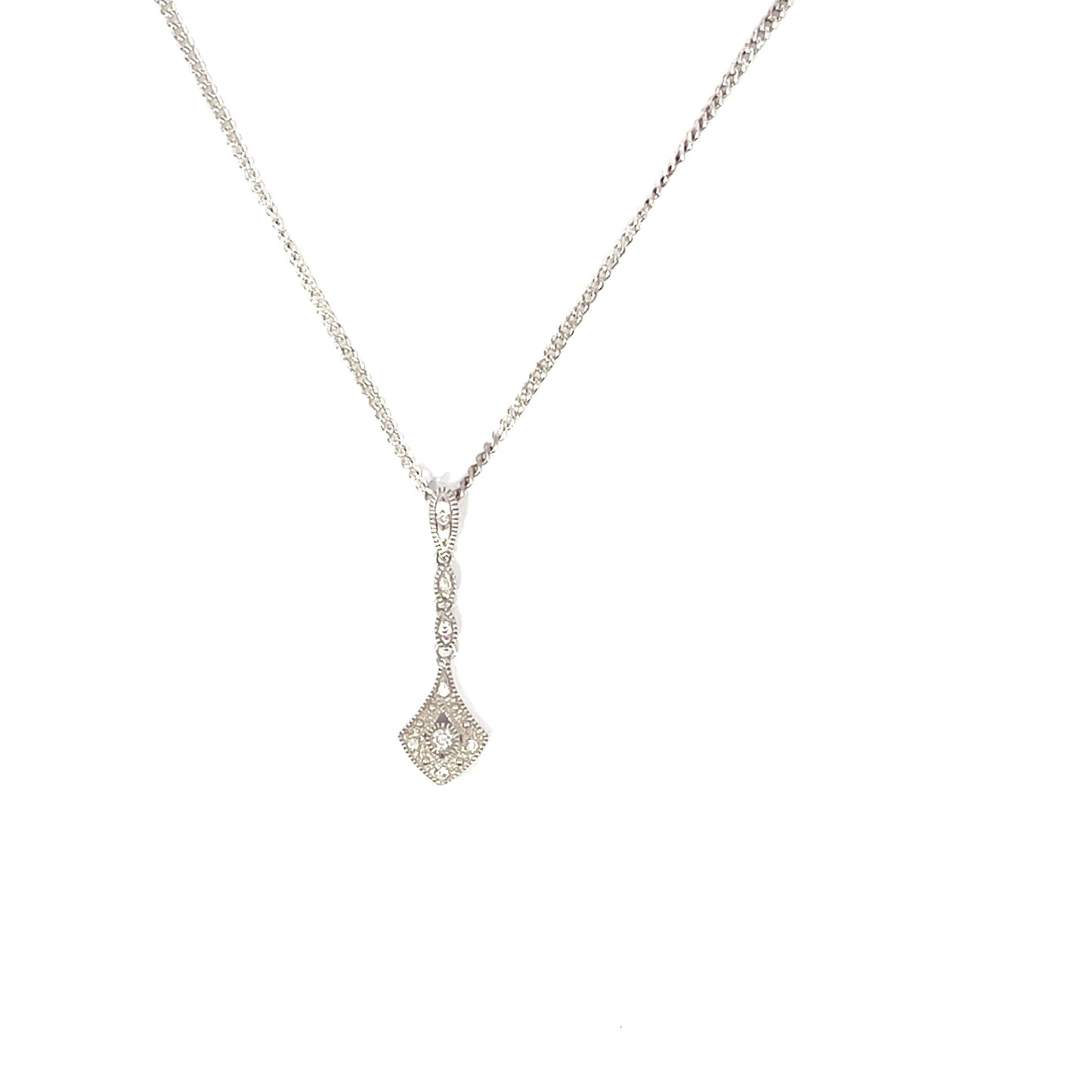 Vintage Diamond Drop Pendant | 9ct White Gold
