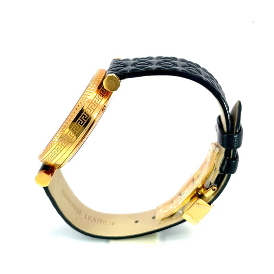 Versace Quartz Watch – Rose Gold & Black Leather 38mm Model: VQG04-0015