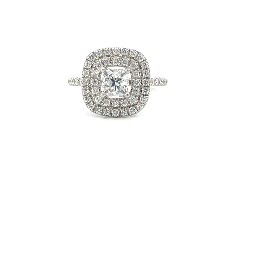 Emily | 18ct White Gold Cushion Cut Natural Diamond Engagement Ring with Double Halo