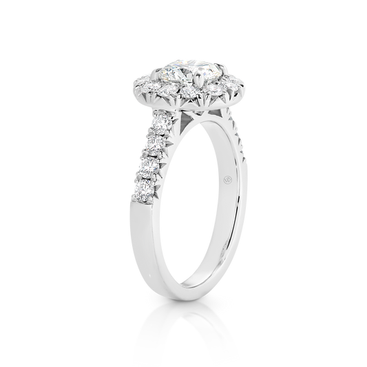 Joel | Halo Engagement Ring with Cathedral Diamond Shoulders