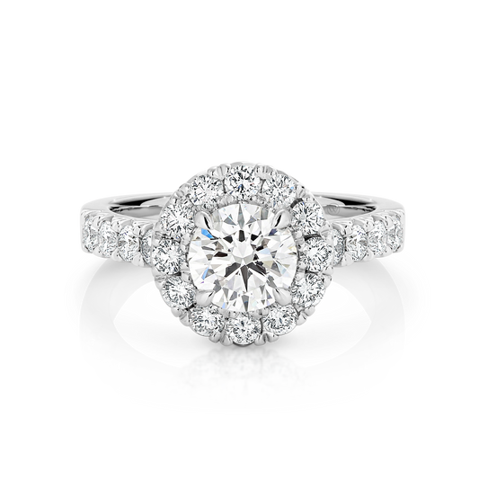 Joel | Halo Engagement Ring with Cathedral Diamond Shoulders