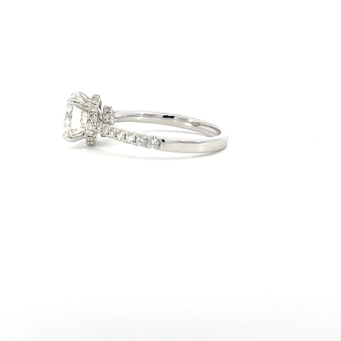 Diyan | 18ct White Gold Round Brilliant Cut Solitaire with Diamond Hidden Halo and Shoulders