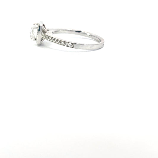 Emma | 18ct White Gold Cushion Cut Natural Diamond GIA Certified Engagement Ring with Bead-Set Halo & Cathedral Shoulders