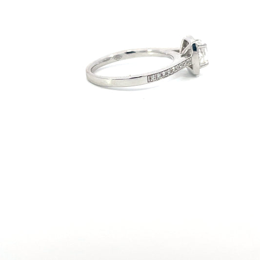 Emma | 18ct White Gold Cushion Cut Natural Diamond GIA Certified Engagement Ring with Bead-Set Halo & Cathedral Shoulders