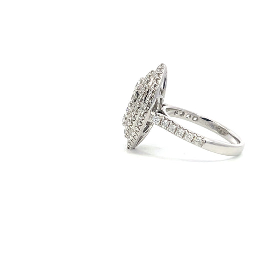 Gael | 18ct White Gold Brilliant Cut Diamond Engagement Ring with Double Marquise-Shaped Halo & Diamond Set Shoulders