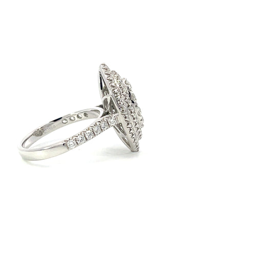 Gael | 18ct White Gold Brilliant Cut Diamond Engagement Ring with Double Marquise-Shaped Halo & Diamond Set Shoulders