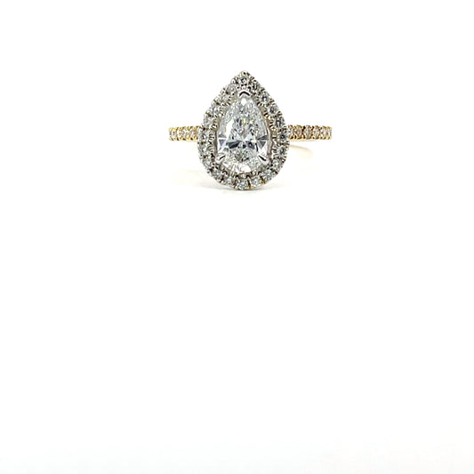 Isabel | 18ct Two Tone Pear Cut Lab Grown Diamond Engagement Ring with Natural Diamond Halo