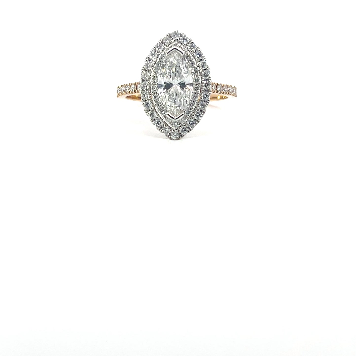 Elena | 18ct Two Tone Marquise Lab Grown Diamond with Double Halo & Diamond