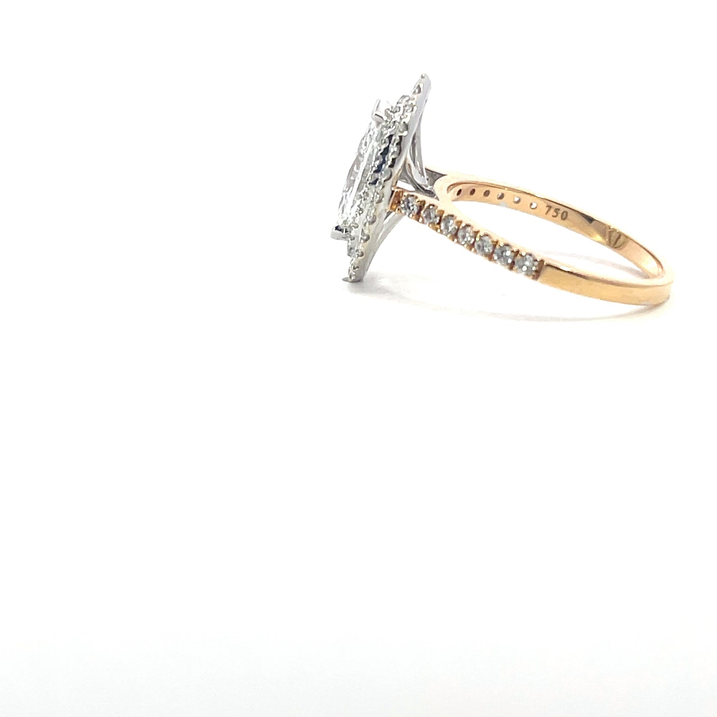 Elena | 18ct Two Tone Marquise Lab Grown Diamond with Double Halo & Diamond