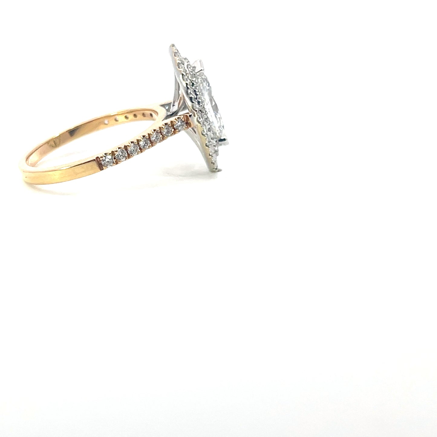 Elena | 18ct Two Tone Marquise Lab Grown Diamond with Double Halo & Diamond