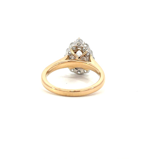 Tiana | 18ct Two Tone Pear Cut Lab Grown Diamond Engagement Ring with Claw-Set Natural Diamond Halo & Rose Gold Cathedral Shoulders