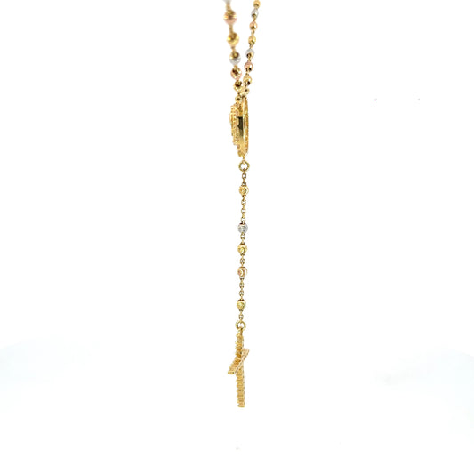 Diamond-Cut Rosary Beaded Necklace | 9ct Three-Tone Gold