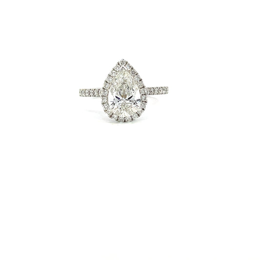 Laura | 18ct White Gold Pear Cut Lab Grown Diamond Engagement Ring with Natural Diamond Halo