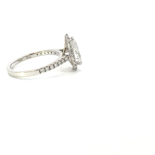 Laura | 18ct White Gold Pear Cut Lab Grown Diamond Engagement Ring with Natural Diamond Halo