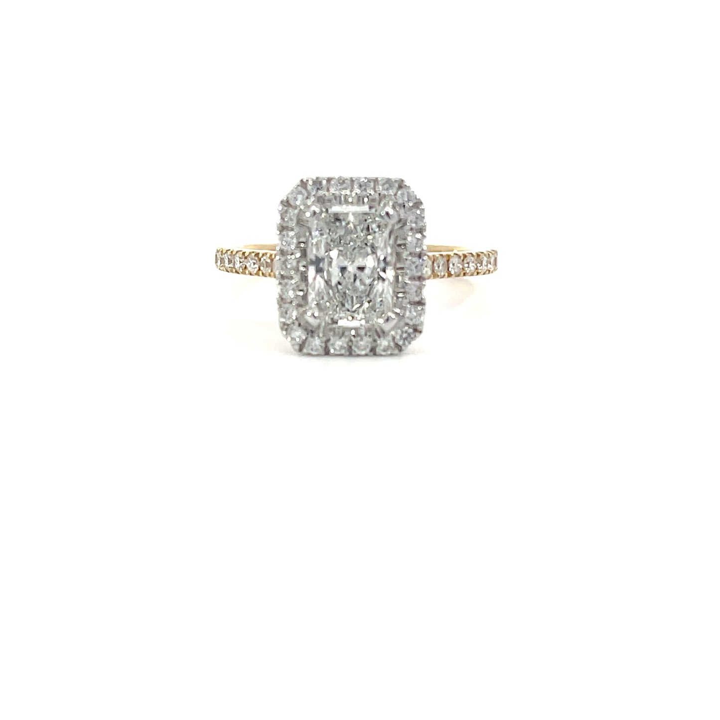 Shauna | 18ct Two Tone Radiant Cut Lab Grown Diamond with Natural Diamond Halo
